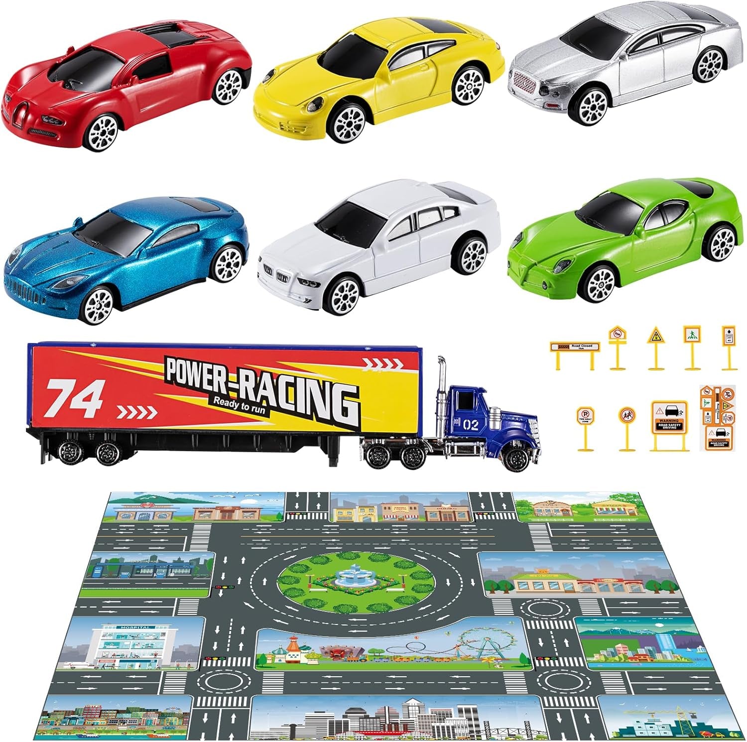 Toddler Toys for 3 4 5 6 Years Old Boys, Die-Cast Construction Toys Car Carrier Vehicle Toy Set W/Play Mat, Kids Toys Truck Alloy Metal Car Toys Set for Age 3-9 Toddlers Kids Boys & Girls